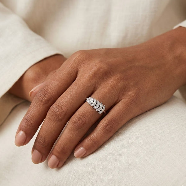 Silver Zircon Leaf Dance Ring