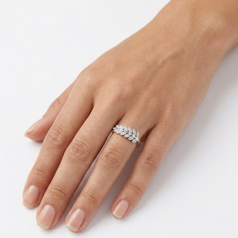 Silver Zircon Leaf Dance Ring